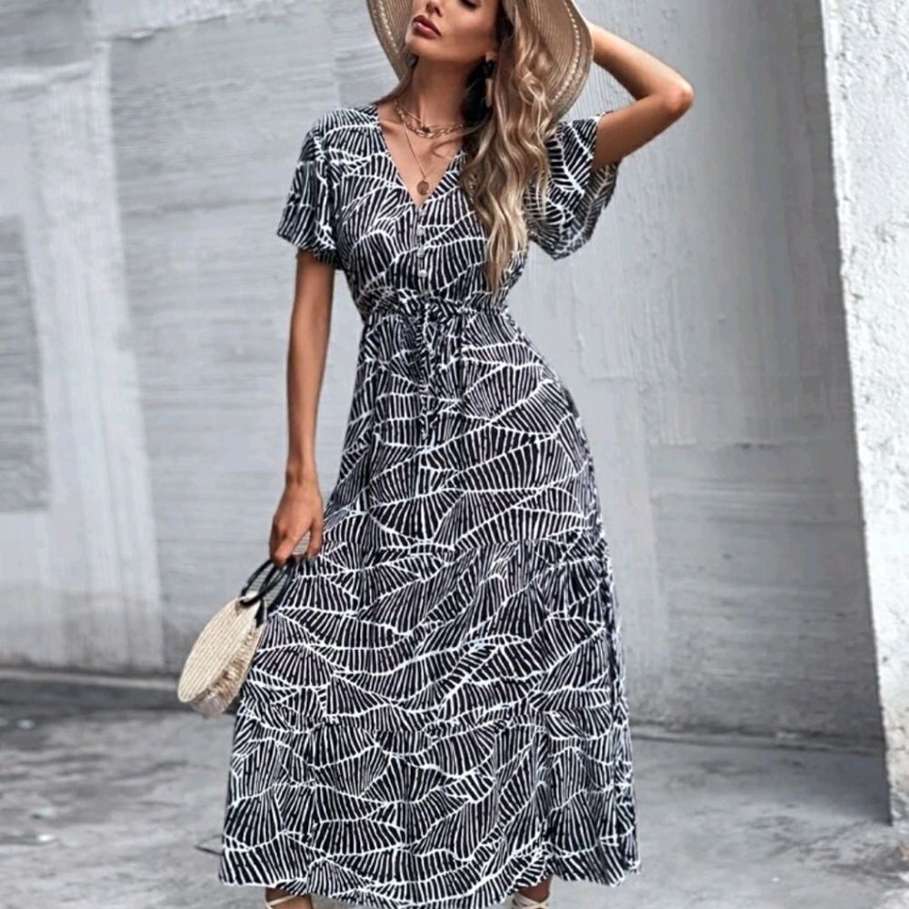 Allover Print Ruffle Hem A-line Dress